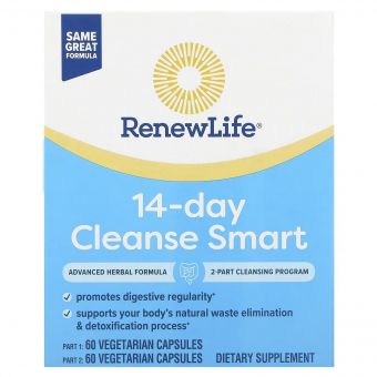 Очищення та детокс, 30-денна програма, Advanced Cleanse Smart, Renew Life, 2 баночки по 60 вегетаріанських капсул
