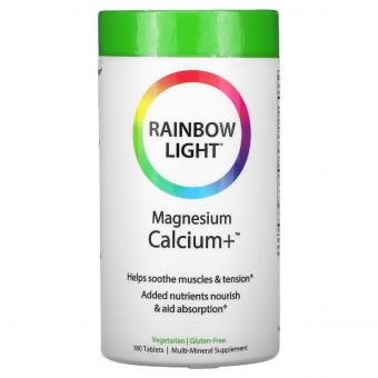 Магній Кальцій +, Magnesium Calcium +, Food-Based Formula, Rainbow Light, 180 таблеток