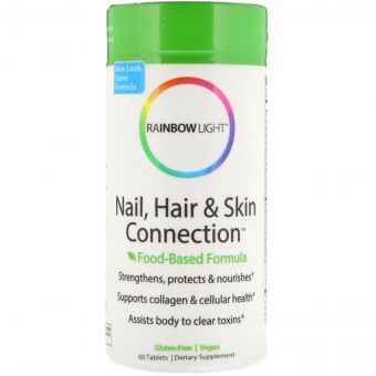Вітаміни для нігтів, волосся та шкіри, Nail, Hair & Skin Connection, Food-Based Formula, Rainbow Light, 60 таблеток