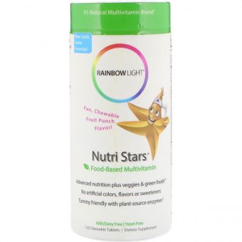 Мультивітаміни На Основі Харчових Продуктів, Nutri Stars, Rainbow Light, З Фруктовим Смаком, 120 жувальних таблеток