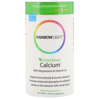 Кальцій з Магнієм і Вітаміном D3, Food-Based Calcium with Magnesium & Vitamin D3, Rainbow Light, 180 таблеток