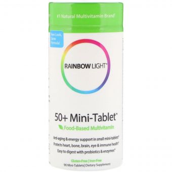 50+ Харчові Мультівітаміни для дорослих, Food-Based Multivitamin, Rainbow Light, 90 міні таблеток