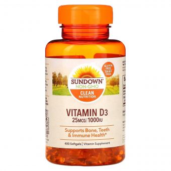 Вітамін D3, 1000 МО, Vitamin D3, Sundown Naturals, 400 гелевих капсул
