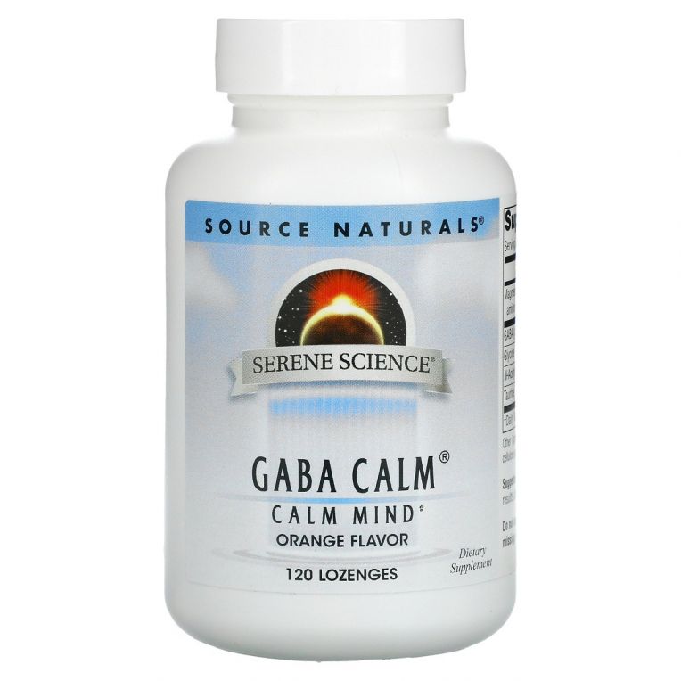 GABA (Гамма-аміномасляна кислота) Calm , Смак Апельсину, Serene Science, Source Naturals, 120 таблеток для розсмоктування