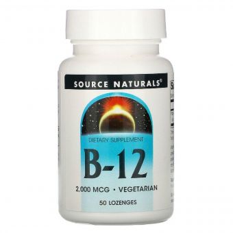 Вітамін B12, Ціанокобаламін, 2000. мкг, Source Naturals, 50 льодяників