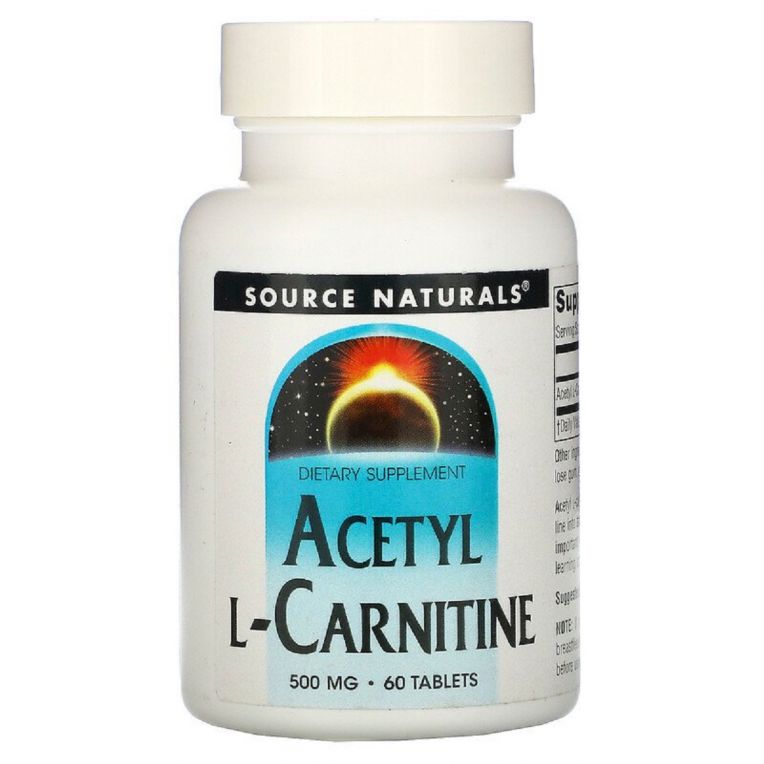 Ацетил-L-Карнітин 500 мг, Acetyl L-Carnitine, Source Naturals, 60 таблеток