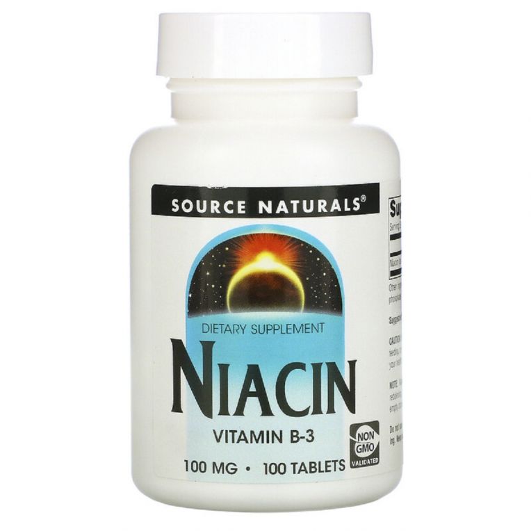 Ніацин, Вітамін В3, 100 мг, Niacin, Source Naturals, 100 таблеток