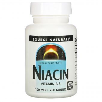 Ніацин (В3) 100мг, Source Naturals, 250 таблеток