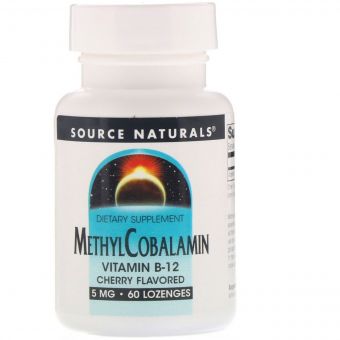 Метилкобаламін (В12) 5мг, Смак Вишні, Source Naturals, 60 таблеток для розсмоктування