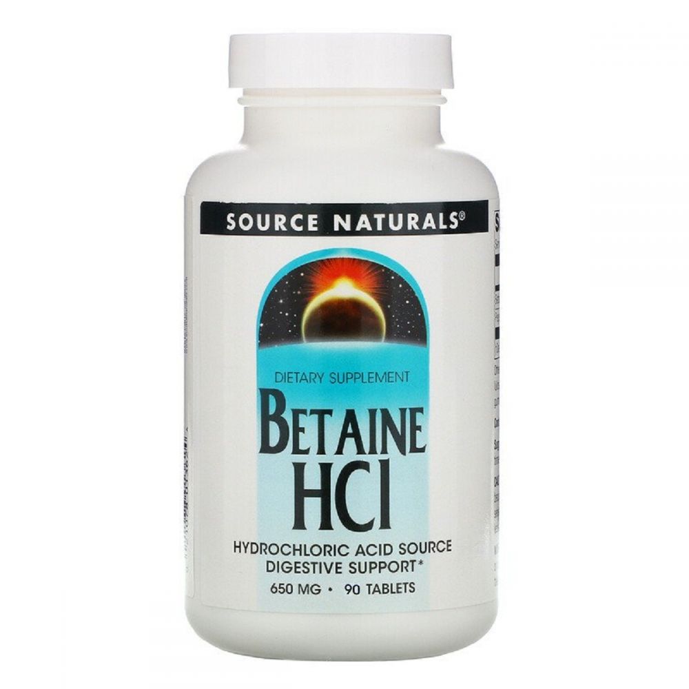 Бетаїн HCI 650мг, Source Naturals, 90 таблеток