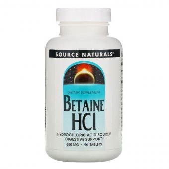 Бетаїн HCI 650мг, Source Naturals, 90 таблеток