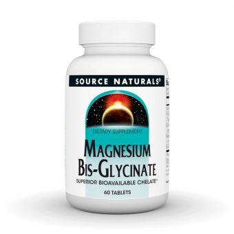 Магній Бісгліцинат, Magnesium Bis-Glycinate, Source Naturals, 60 таблеток