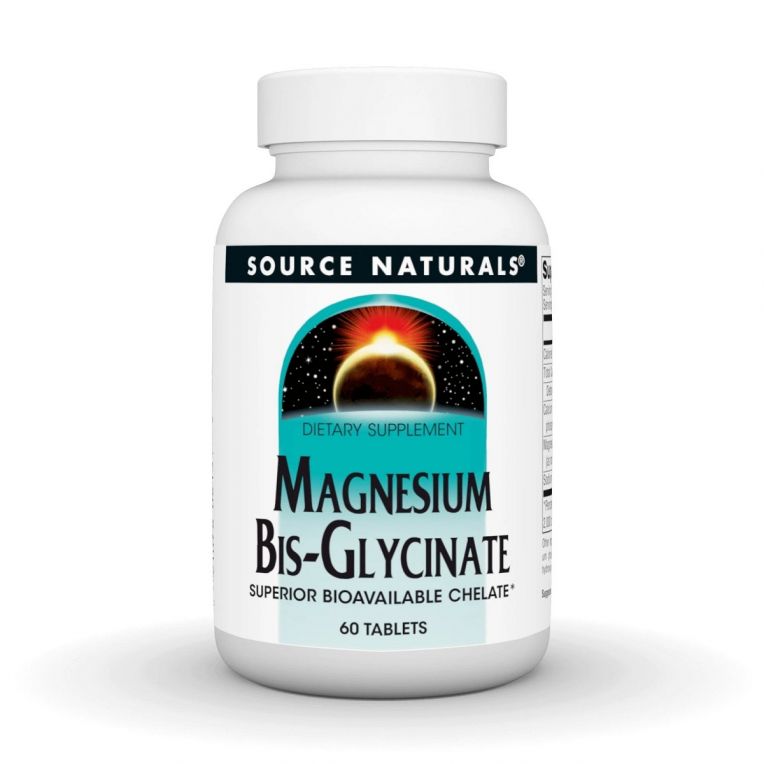 Магній Бісгліцинат, Magnesium Bis-Glycinate, Source Naturals, 60 таблеток