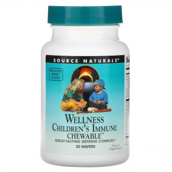 Дитячі Жувальні Вітаміни для Імунної Системи, смак ягід, Wellness, Children&apos;s Immune Chewable, Source Naturals, 30 пластинок