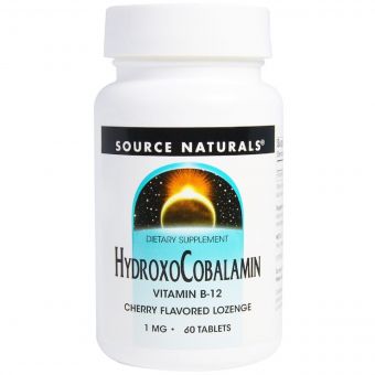 Вітамін B12, 1 мг, Гідроксокобаламін, смак вишні, Hydroxocobalamin, Source Naturals, 60 таблеток