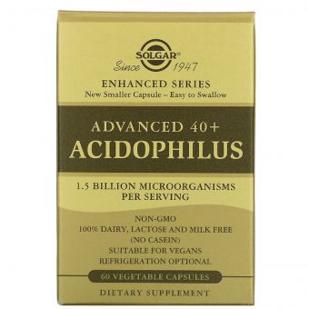 Пробіотики, Advanced 40+ Acidophilus, Solgar, 60 капсул
