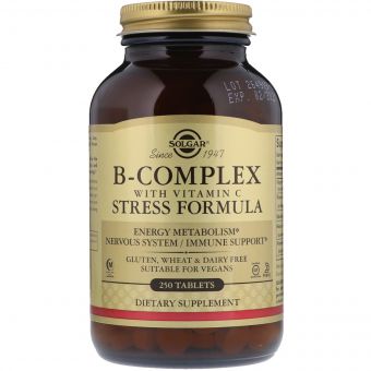 Стрес Формула, В-Комплекс + Вітамін С, B-Complex with Vitamin С, Solgar, 250 таблеток