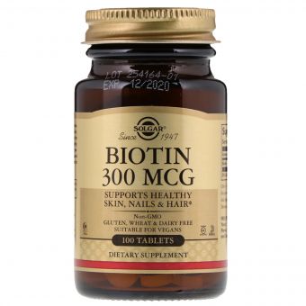 Біотин (В7) 300 мкг, Solgar, 100 таблеток