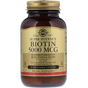 Біотин (В7) 5000 мкг, Solgar, 50 гелевих капсул