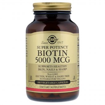 Біотин (В7) 5000 мкг, Solgar, 100 вегетаріанських капсул