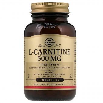L-Карнітин, 500 мг, L-Карнітин, Solgar, 60 таблеток