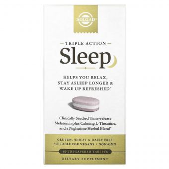 Здоровий сон, уповільнена потрійна дія, Sleep, Triple Action, Solgar, 60 таблеток