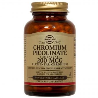 Хром Піколінат, Chromium Picolinate, Solgar, 200 мкг, 90 вегетаріанських капсул