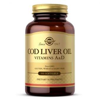 Вітаміни A і D з печінки норвезької тріски, Cod Liver Oil & Vitamins A & D, Solgar, 100 желатинових капсул