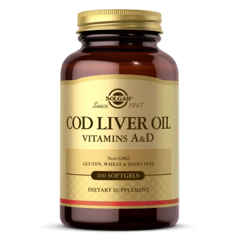 Вітаміни A і D з печінки норвезької тріски, Cod Liver Oil & Vitamins A & D, Solgar, 100 желатинових капсул