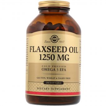 Лляна Олія, Flaxseed Oil, Solgar, 1250 мг, 250 гелевих капсул