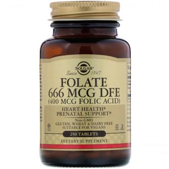 Фолієва Кислота (В9), Folic Acid, 400 мкг, Solgar, 250 таблеток