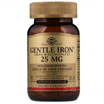 Хелатне залізо, Gentle Iron, Solgar, 25 мг, 90 капсул
