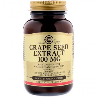 Екстракт Виноградних Кісточок, Grape Seed Extract, Solgar, 100 мг, 60 капсул