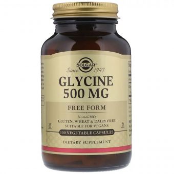 Гліцин, Glycine, Solgar, 500 мг, 100 вегетаріанських капсул