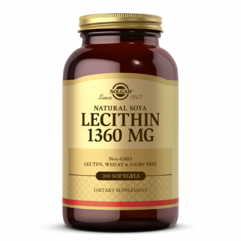 Лецитин невибілений 1360 мг, Natural Soya Lecithin, Solgar, 100 желатинових капсул