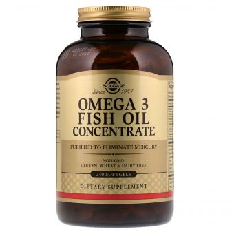 Омега-3 Риб&apos;ячий жир, Концентрат, Omega-3 Fish Oil Concentrate, Solgar, 240 желатинових капсул