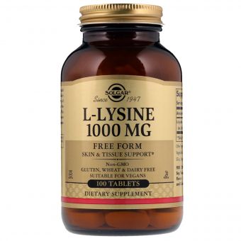 Лізин 1000 мг, L-Lysine, Solgar, 100 таблеток