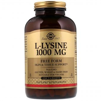 Лізин 1000 мг, L-Lysine, Solgar, 250 таблеток