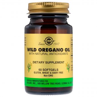 Олія Орегано з Натуральними Антиоксидантами, Wild Oregano Oil, Solgar, 60 желатинових капсул