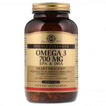 Омега-3, ЕПК і ДГК, Triple Strength, 700 мг, Solgar, 120 желатинових капсул