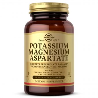 Аспартат Калію і Магнію, Potassium Magnesium ASPARTATE, Solgar, 90 вегетаріанських капсул