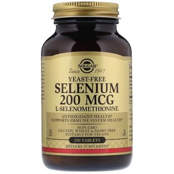 Селен, (Селенометіонін), Selenium, Yeast-Free, Solgar, 200 мкг, 250 таблеток