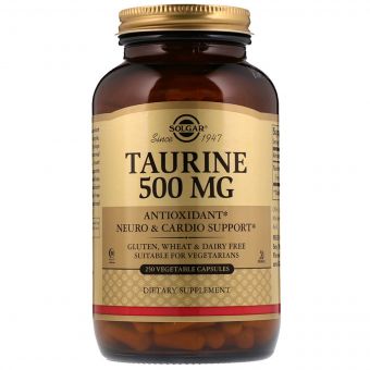 Таурин, Taurine, Solgar, 500 мг, 250 вегетаріанських капсул