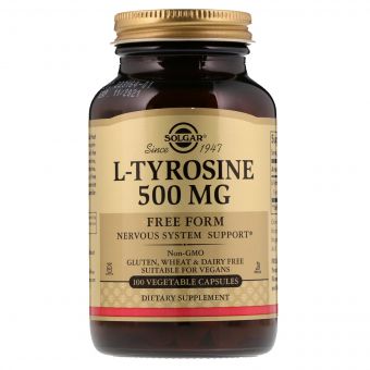 L-Тирозин, L-Tyrosine, Solgar, 500 мг, 100 вегетаріанських капсул