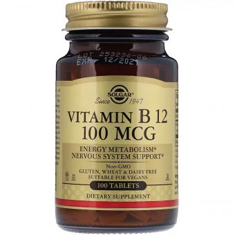 Вітамін В12 (Ціанокобаламін), Vitamin B12, Solgar, 100 мкг, 100 таблеток