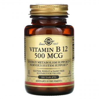 Вітамін B12, Vitamin B12, Solgar, 500 мкг, 100 таблеток