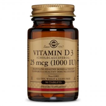 Вітамін D3, Холекальциферол, Cholecalciferol, 25 мкг, 1000 МО, Solgar, 90 таблеток