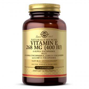 Вітамін E, 268 мг (400 МО), Vitamin E, d-Alpha Tocopherol & Mixed Tocopherols, Solgar, 50 желатинових капсул