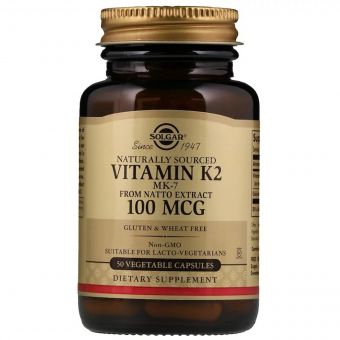 Натуральний Вітамін К2, Solgar, Naturally Sourced Vitamin K2, 100 мкг, 50 вегетаріанських капсул
