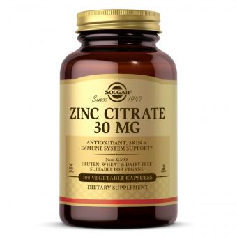 Цинк цитрат, 30 мг, Zinc Citrate, Solgar, 100 вегетаріанських капсул